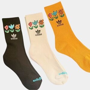 Adidas Originals Floral Crew Socks 3 Pack Women’s M Yellow Black White - NEW